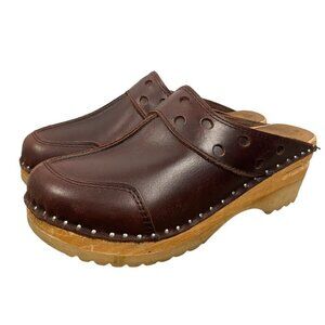 Troentorp Women's Durer leather Swedish wooden Clogs Brown size 37 US 6.5 boho